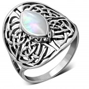 Large, Light, Mother Of Pearl Celtic Knot Silver Ring, r560
